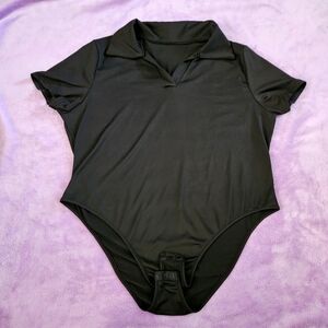 SHEIN Black Fitted Ruffled Bodysuit with Peter Pan Collar